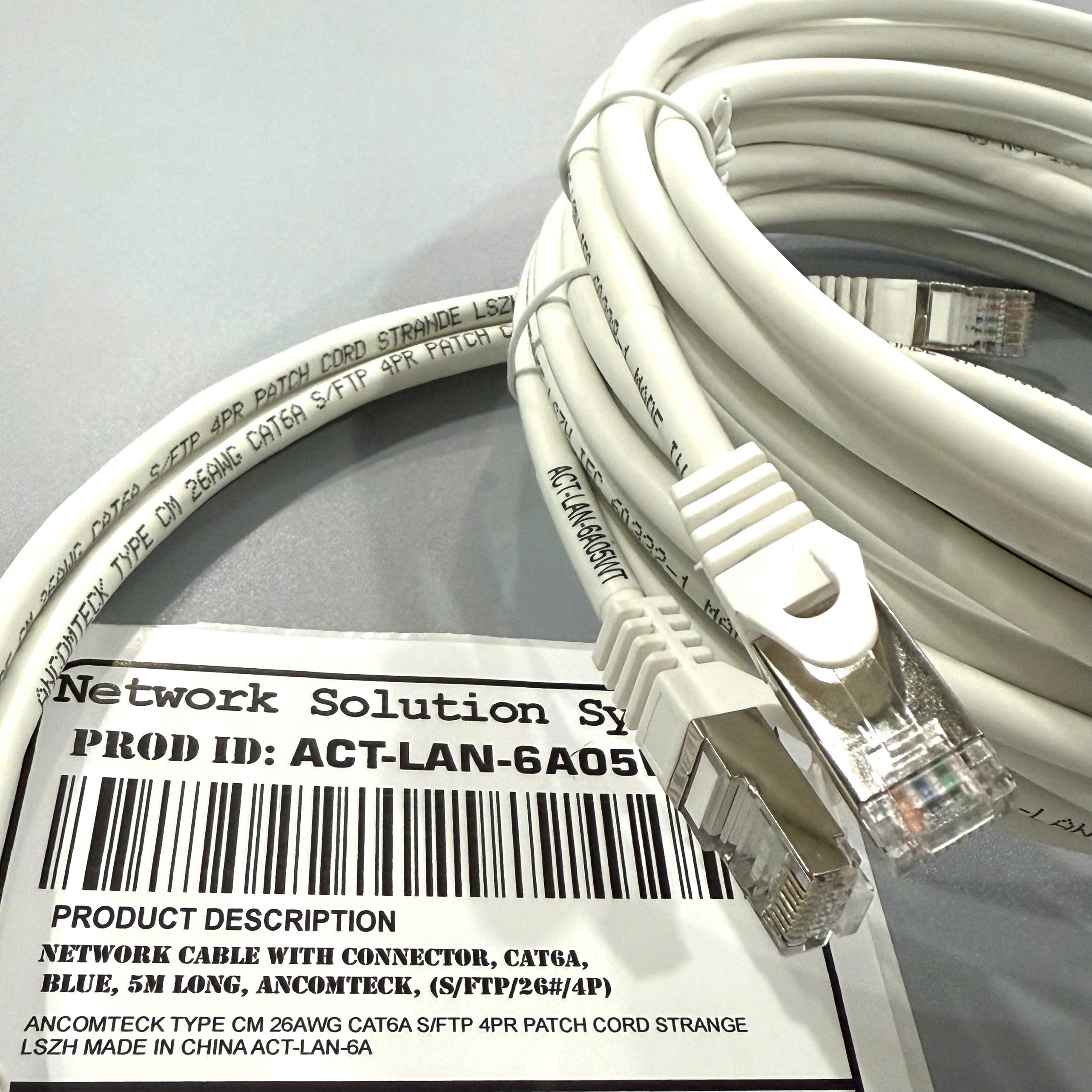 Dây nhảy PATCH CORD Cat6A FTP, Shielded, LSZH, White, 5M - ANCOMTECK : ACT-LAN-6A05WT